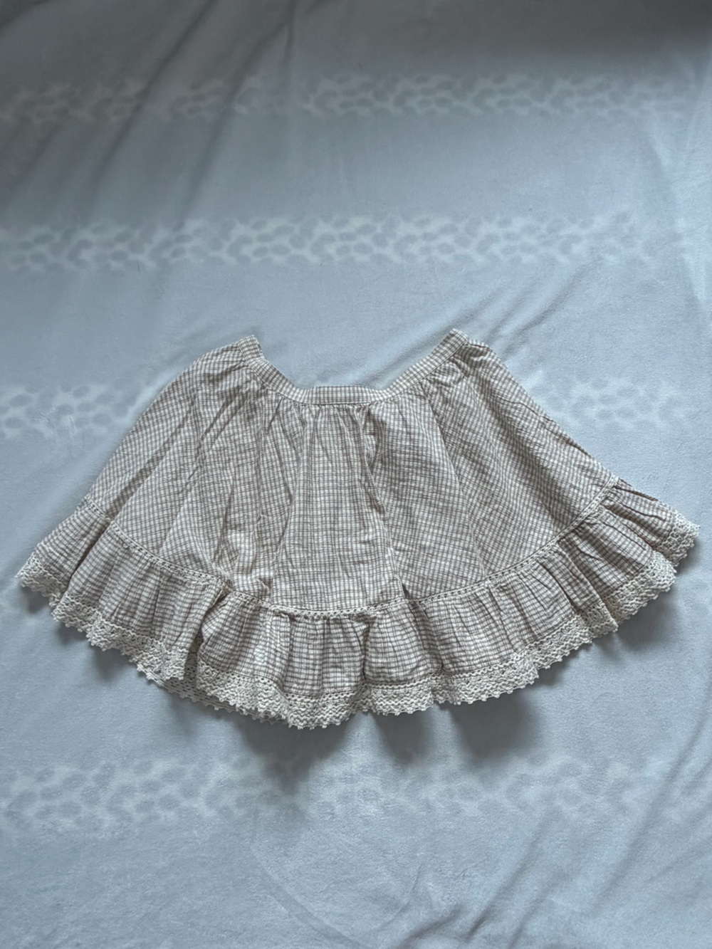 Zara Beige Gingham Crochet-Trim Circle Skirt